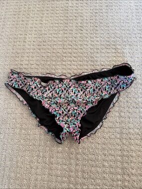 Victoria's Secret Black Bikini Bottoms with Multicolor Floral Print sz L